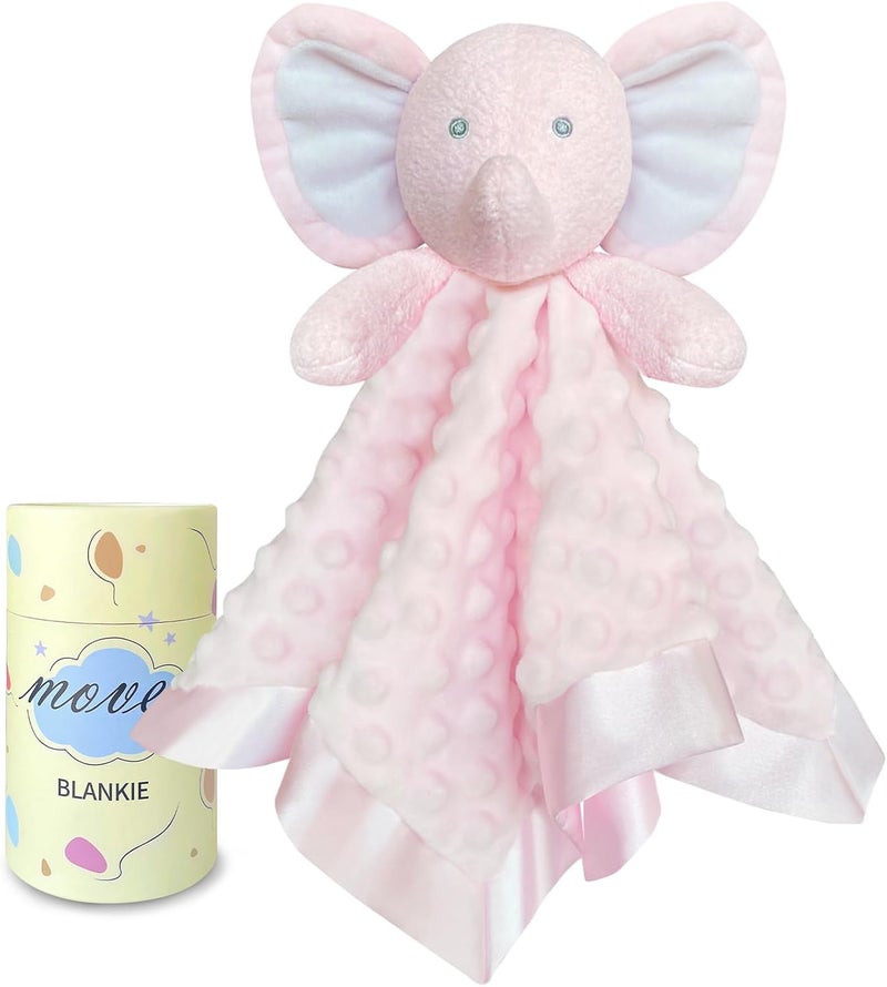 MOVEPAI Baby Security Blanket, Soft Baby Lovey Toy Blanket for Girls, Snuggle Toy Lovie Newborn Gift, Stuffed Animals Pink Elephant 16 Inch - Image 1